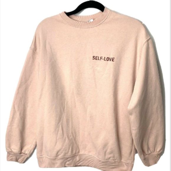 H&M Pink Women Teens Sweatshirt Self Love Size Small Long Sleeves - Picture 1 of 4